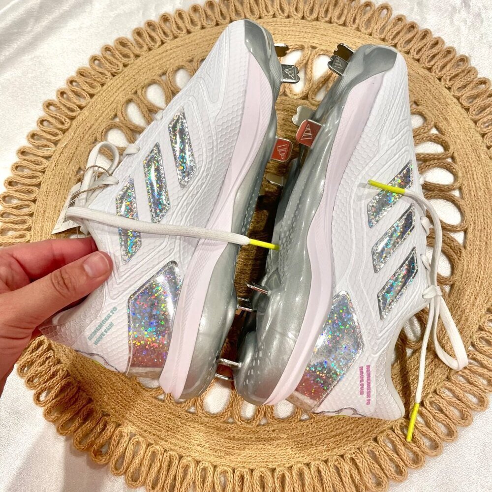 NWT Adidas Adizero PureHustle 3 Sis Bates Softball Cleats White Silver Size 6 - Picture 9 of 11